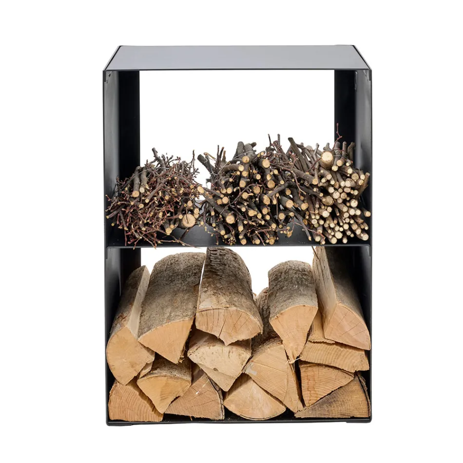 Porta leña de acero pintado con pintura negra Fabricado en Italia - Fiamme Viadurini