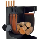 Porta madera en ecopiel y metal con 4 accesorios Made in Italy - Camel Viadurini