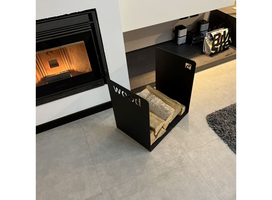 Soporte de madera moderno en diseño minimalista de acero negro con grabado - Altano Viadurini