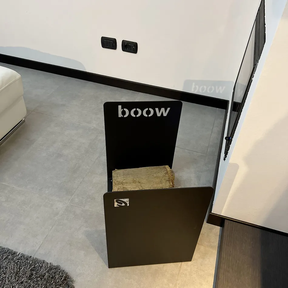 Soporte de madera moderno en diseño minimalista de acero negro con grabado - Altano Viadurini