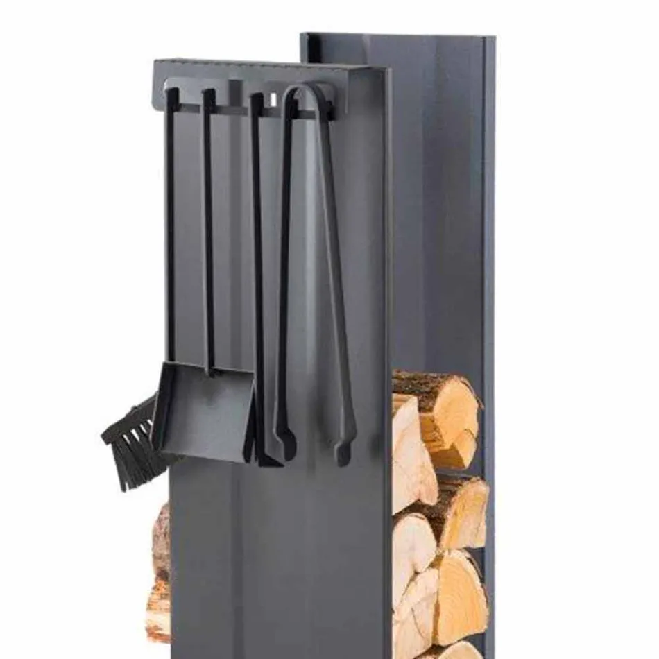 Soporte de leña de diseño con 4 herramientas interiores Made in Italy - Janet Viadurini