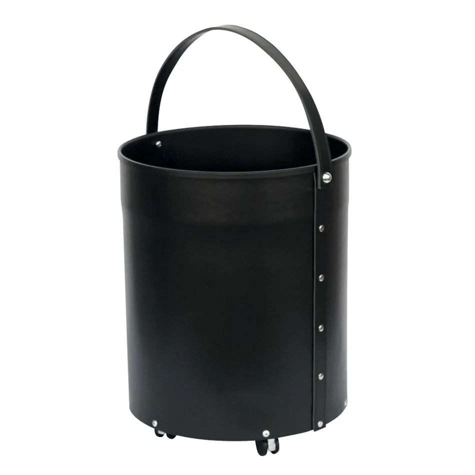 Leñero redondo en ecopiel con ruedas Made in Italy - Chameleon Viadurini