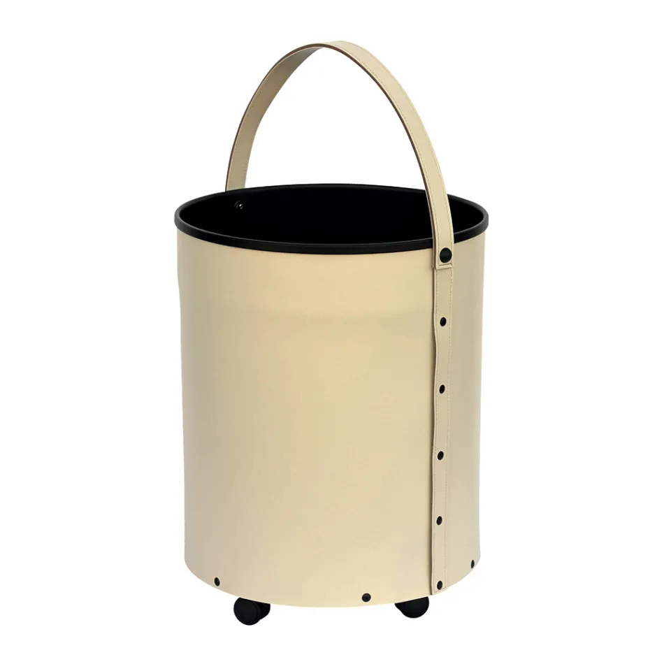 Leñero redondo en ecopiel con ruedas Made in Italy - Chameleon Viadurini