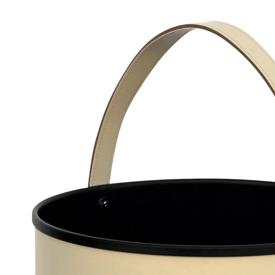 Leñero redondo en ecopiel con ruedas Made in Italy - Chameleon Viadurini