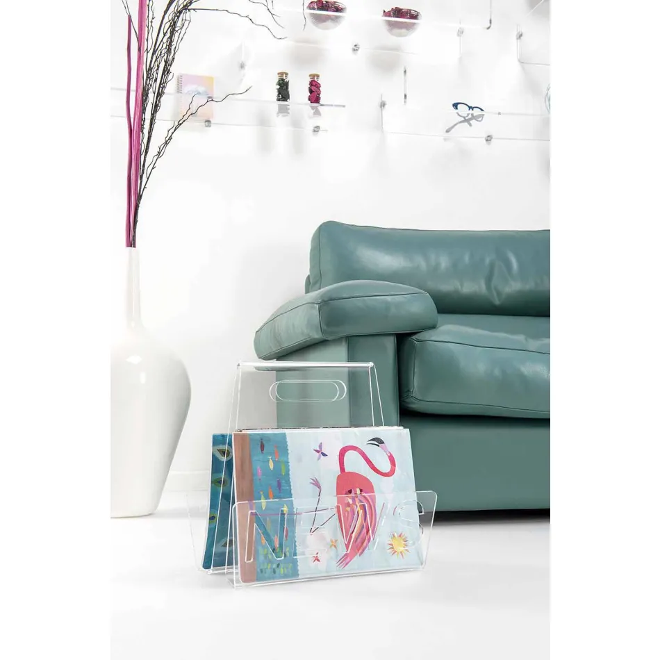 Revistero de diseño de plexiglás negro o transparente hecho en Italia - Omar Viadurini