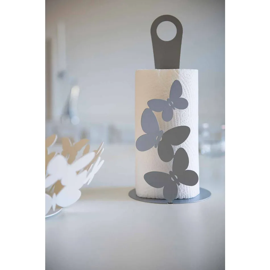 Portarrollos de cocina moderno en hierro blanco, beige o marfil hecho en Italia - Leiden Viadurini