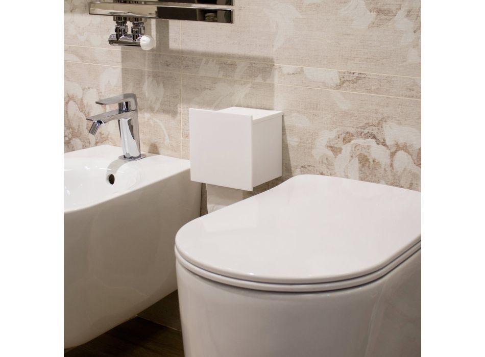 Portarrollos de baño en Corian blanco o con inserciones negras Diseño italiano - Elono Viadurini