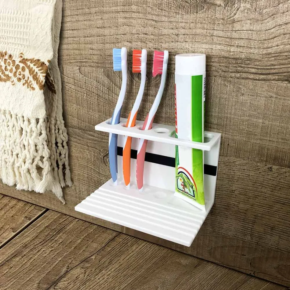 Soporte para cepillo de dientes para baño en Corian blanco Design Quality Made in Italy - Elono Viadurini