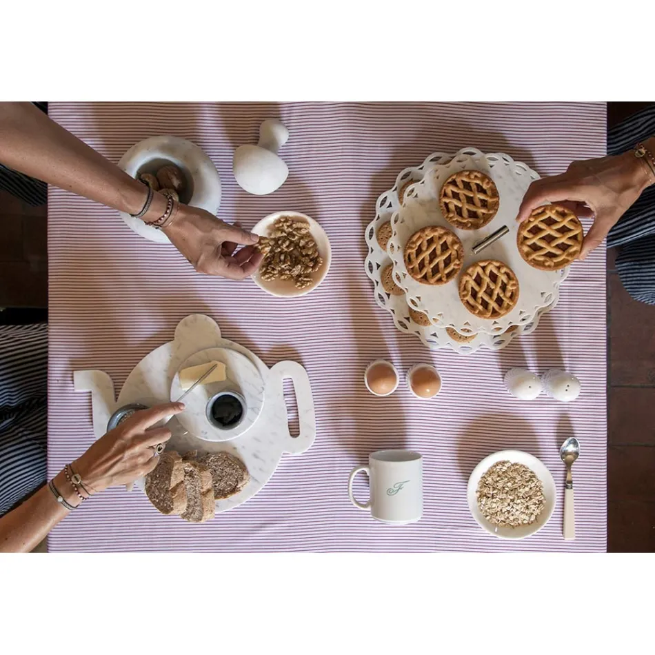 Huevera de Diseño en Mármol Blanco Carrara Hecho en Italia, 2 Piezas - Picca Viadurini