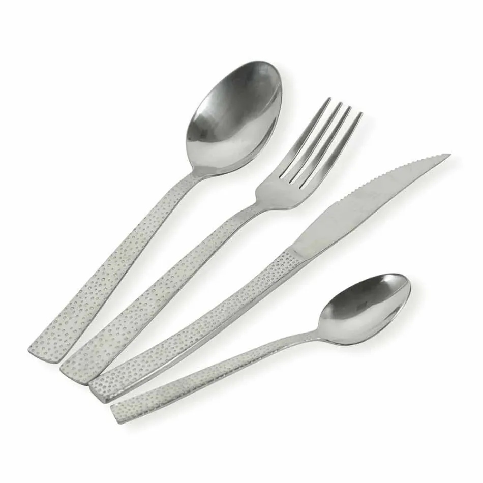 Cubiertos de servicio de diseño de 24 piezas en acero con efecto de concha - Rockpos Viadurini