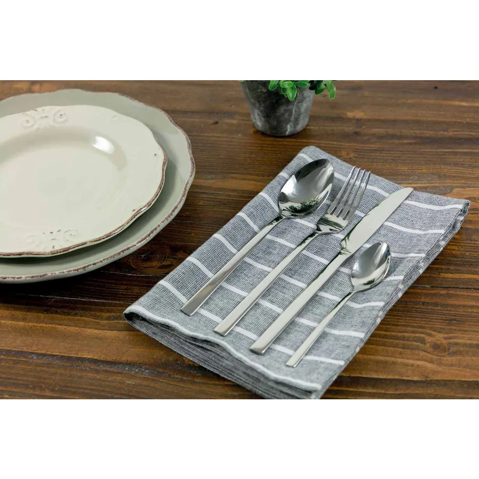 Cubiertos de diseño para servir en acero satinado 24 piezas completas - Fayette Viadurini