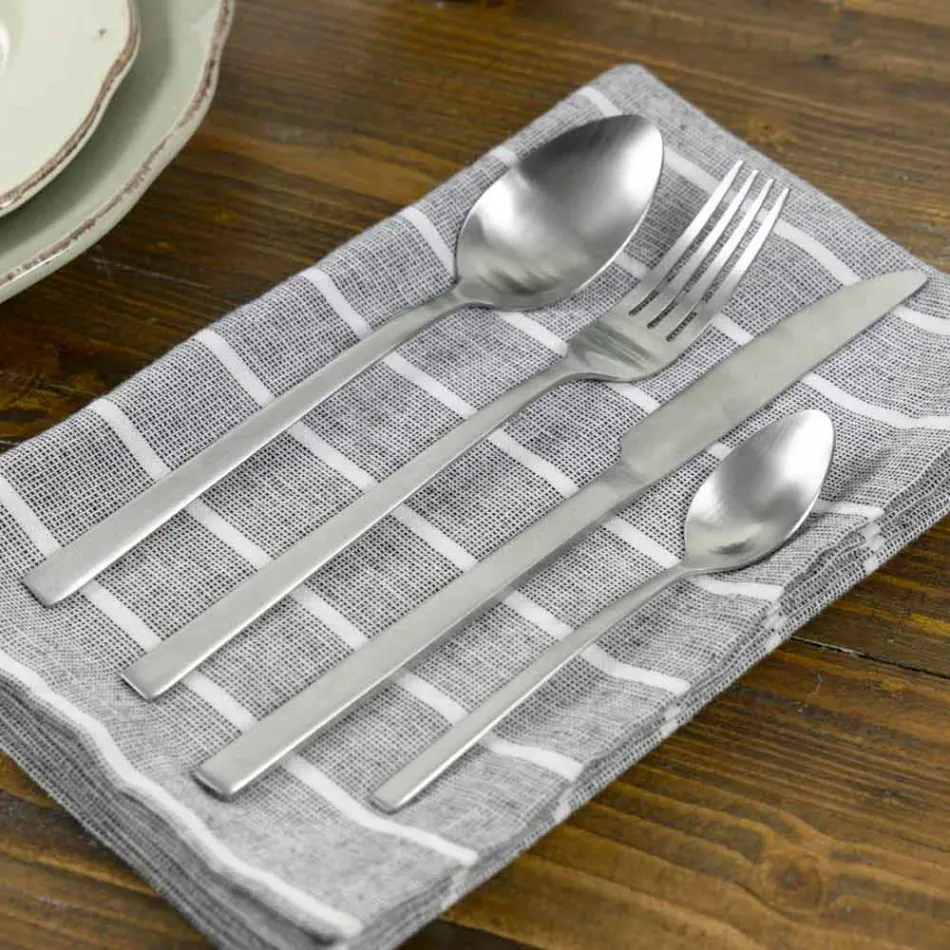 Cubiertos de diseño para servir en acero satinado 24 piezas completas - Fayette Viadurini