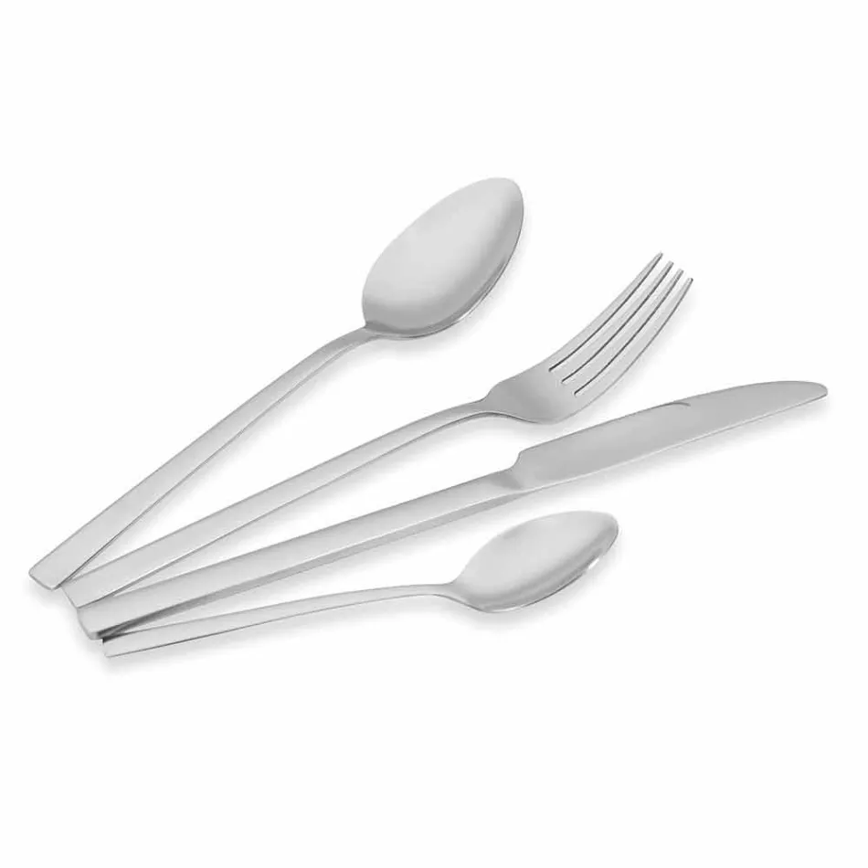 Cubiertos de diseño en acero satinado 24 piezas completas - Fayettepos Viadurini