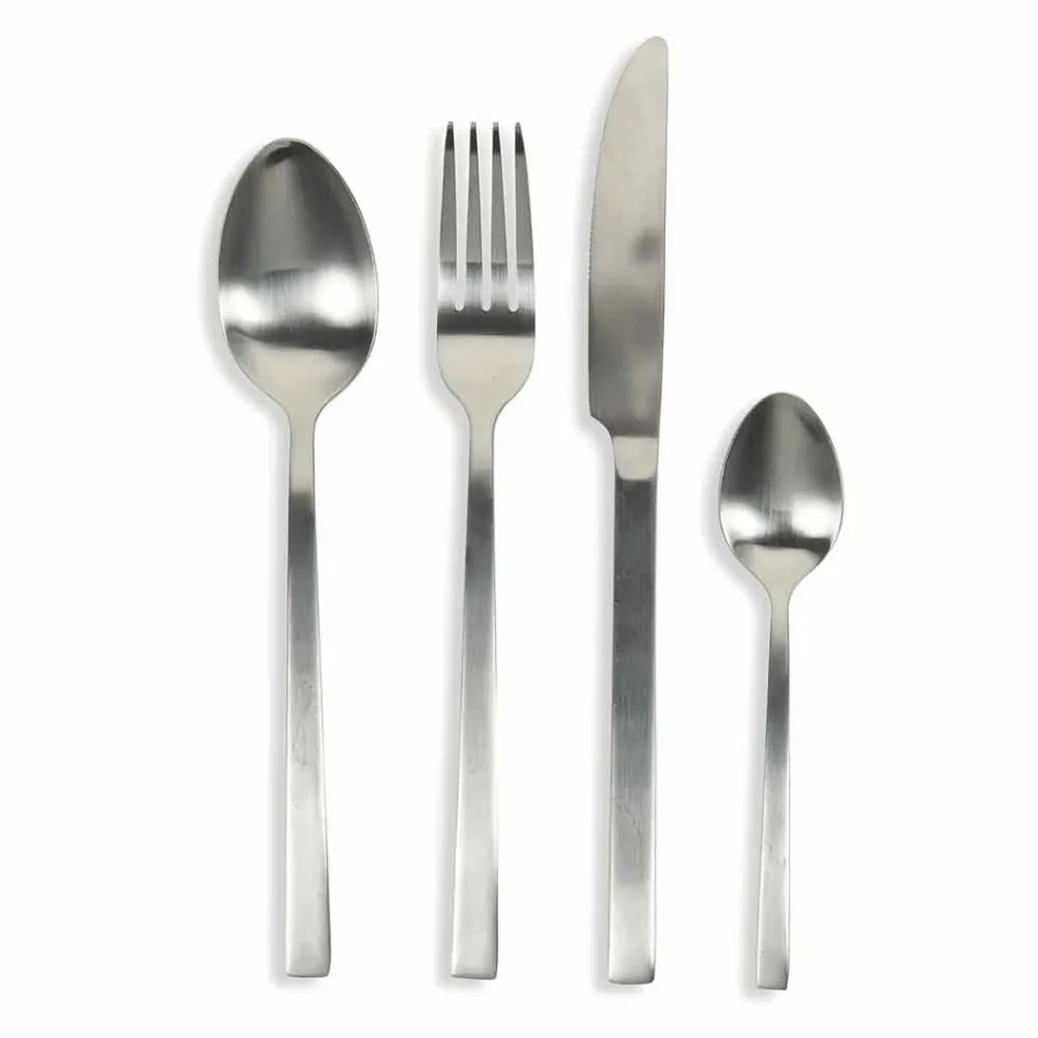 Cubiertos de diseño en acero satinado 24 piezas completas - Fayettepos Viadurini
