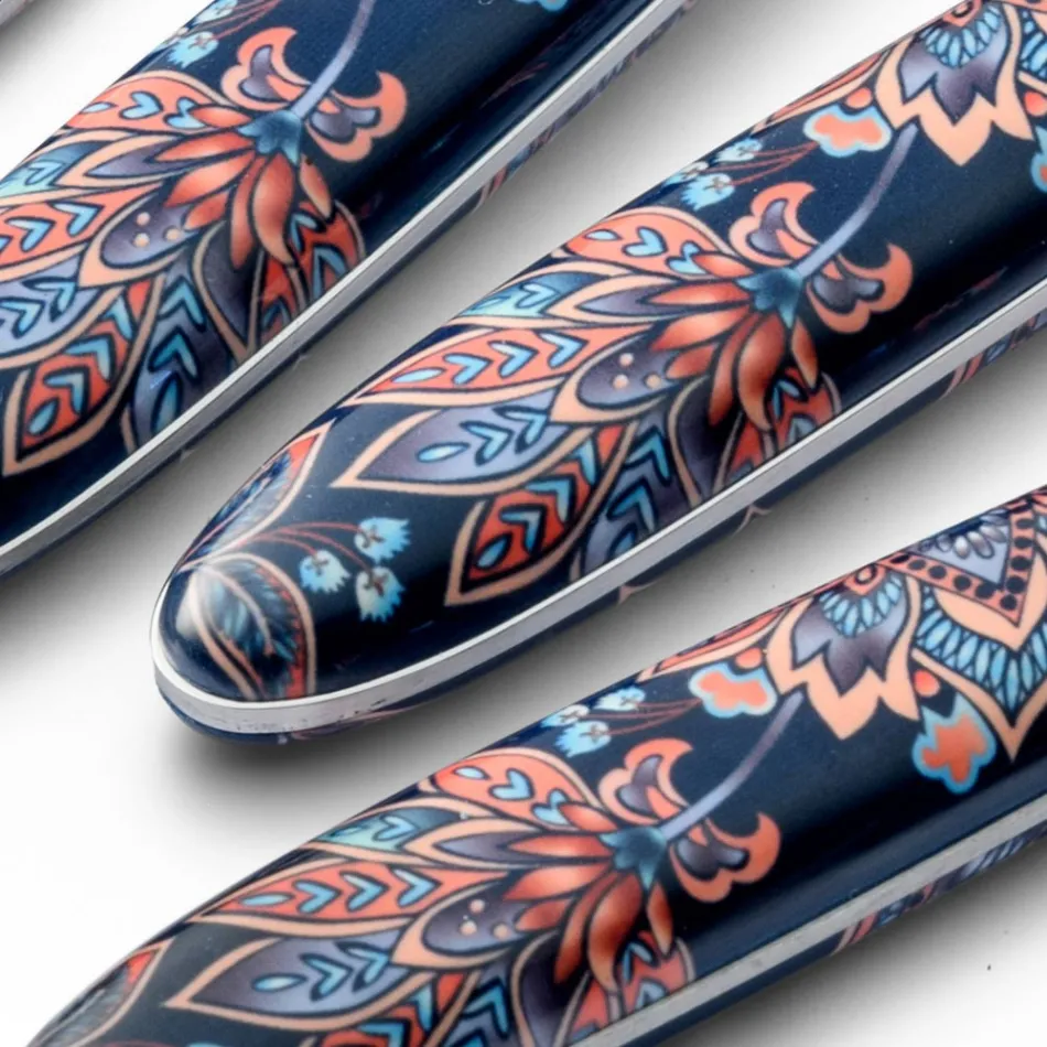 Cubiertos de acero y plástico con decoración de colores con tigre 24 piezas - Alessandra Viadurini