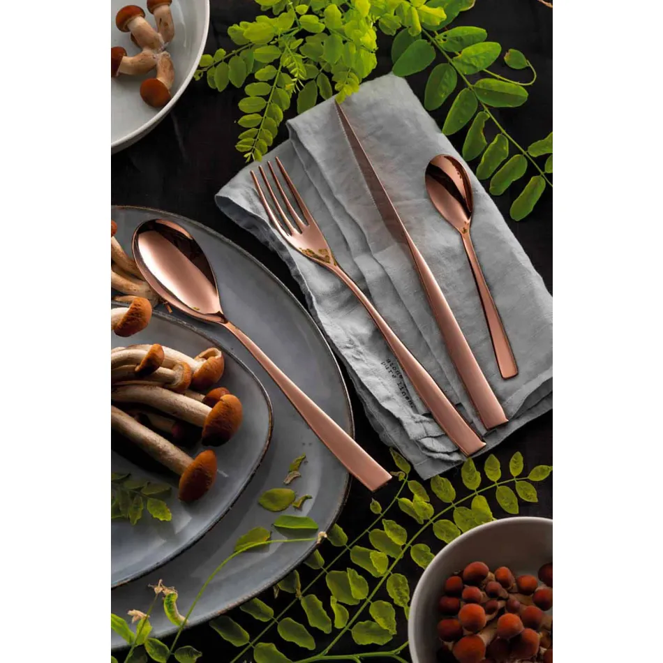 Cubiertos de diseño de lujo de 24 piezas en acero pulido con chorro de arena o coloreado - Timidy Viadurini