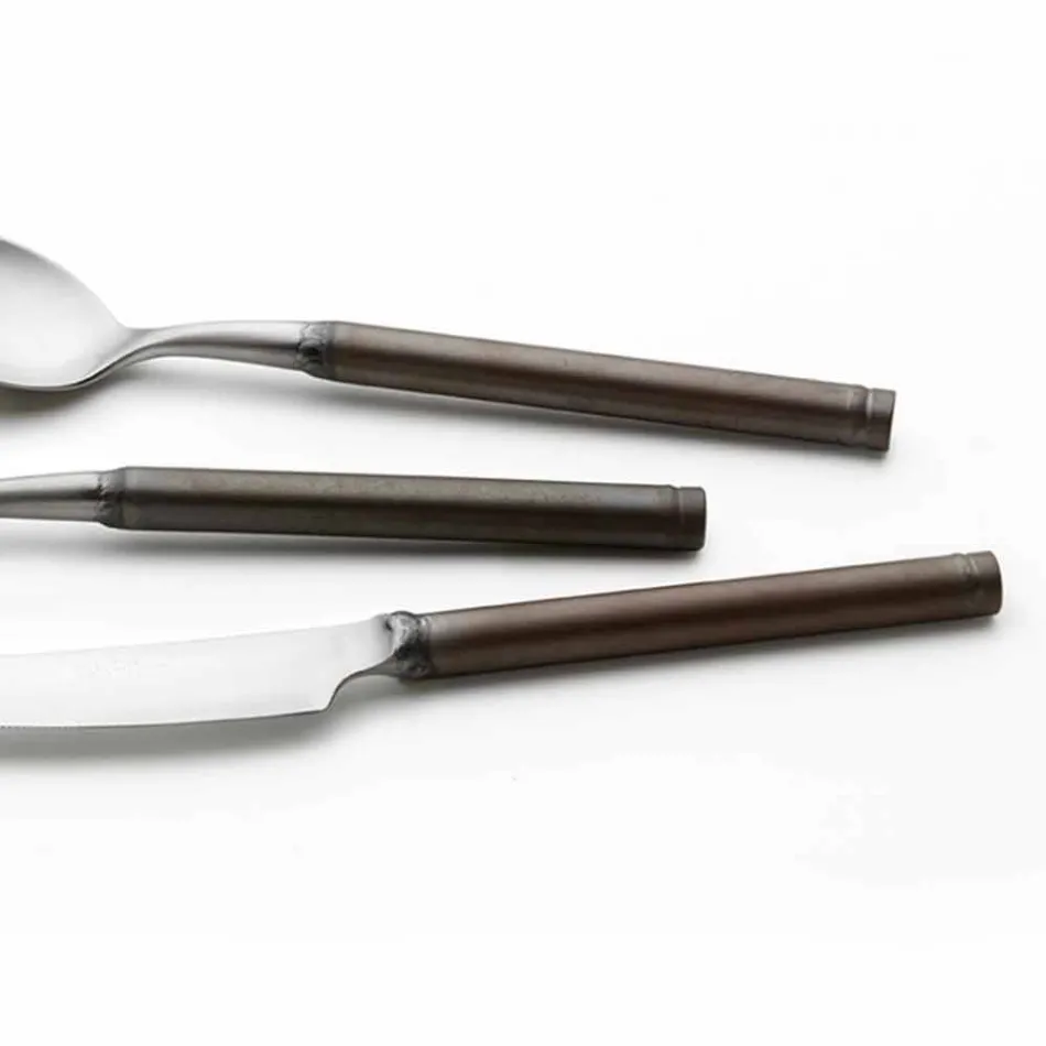 Cubiertos de acero satinado de 24 piezas de diseño italiano artesanal - Damerino Viadurini