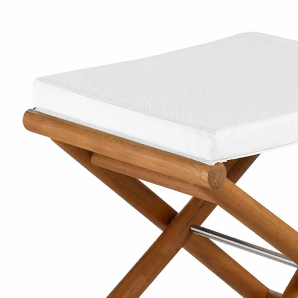 Puf de exterior en madera natural o negra mate y cojín, Made in Italy - Suzana Viadurini