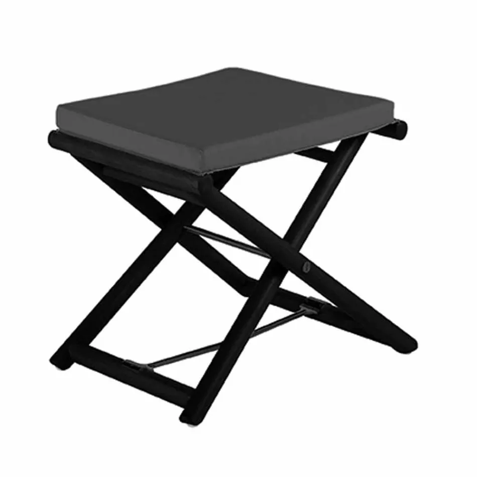 Puf de exterior en madera natural o negra mate y cojín, Made in Italy - Suzana Viadurini