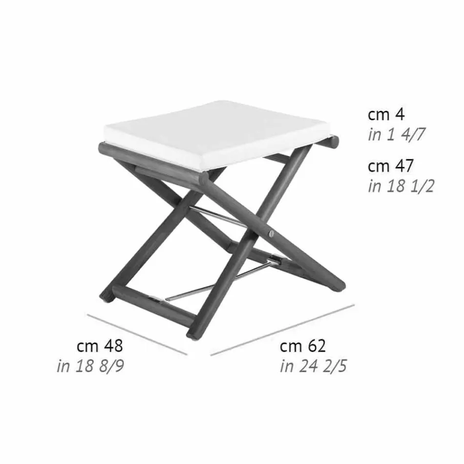 Puf de exterior en madera natural o negra mate y cojín, Made in Italy - Suzana Viadurini