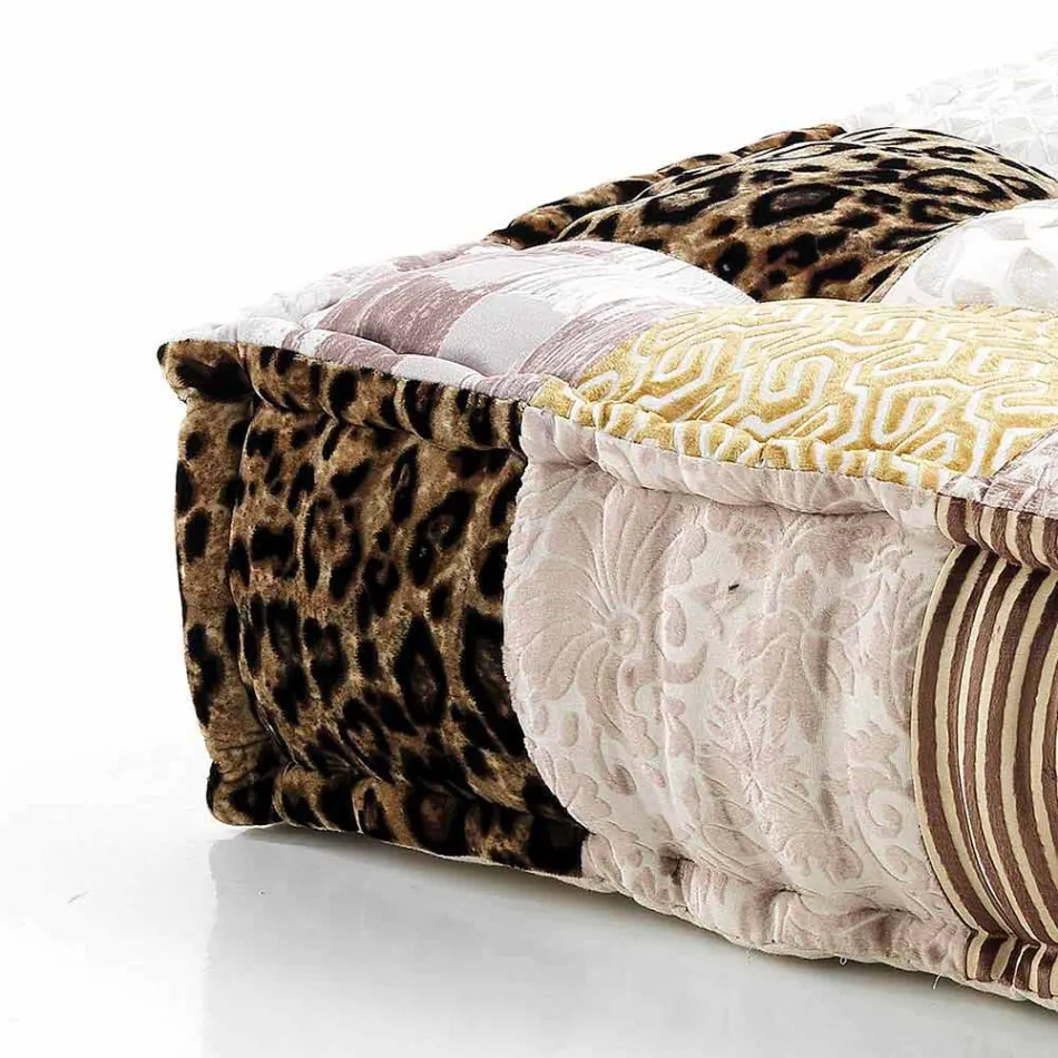 Puf étnico cuadrado en tela de patchwork o terciopelo - fibra Viadurini