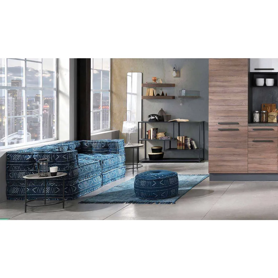 Puf étnico cuadrado en tela de patchwork o terciopelo - fibra Viadurini