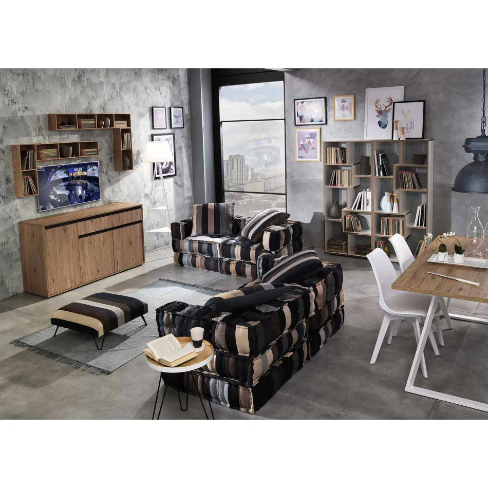 Puf étnico cuadrado en tela de patchwork o terciopelo - fibra Viadurini