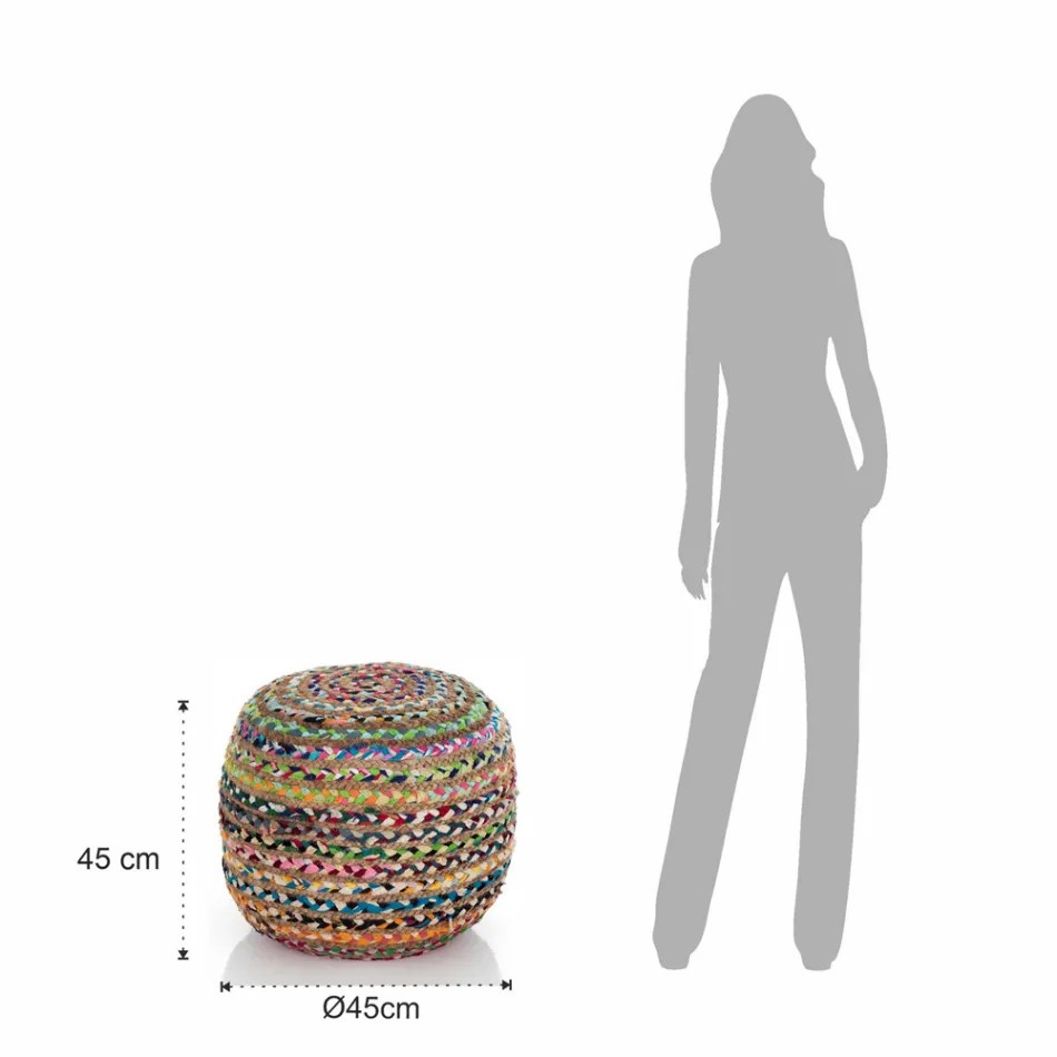 Puf de Yute y Poliestireno de 2 Medidas Diferentes - Óxido Viadurini