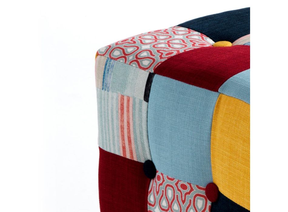 Puf tapizado en tela con técnica patchwork - Bromo Viadurini