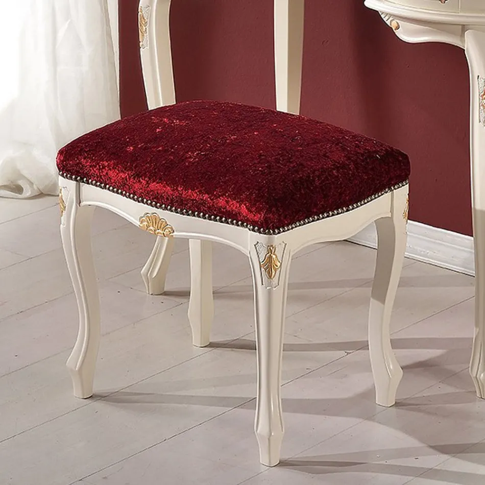 Puf Estilo Clásico en Madera de Nogal y Tejido Made in Italy - Lujo Viadurini