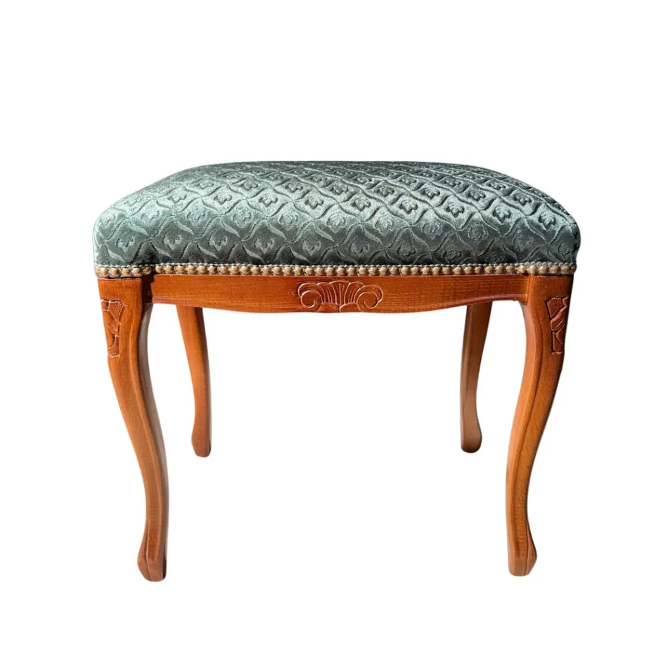 Puf Estilo Clásico en Madera de Nogal y Tejido Made in Italy - Lujo Viadurini