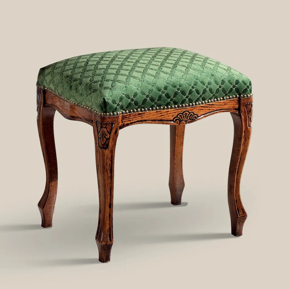 Puf Estilo Clásico en Madera de Nogal y Tejido Made in Italy - Lujo Viadurini