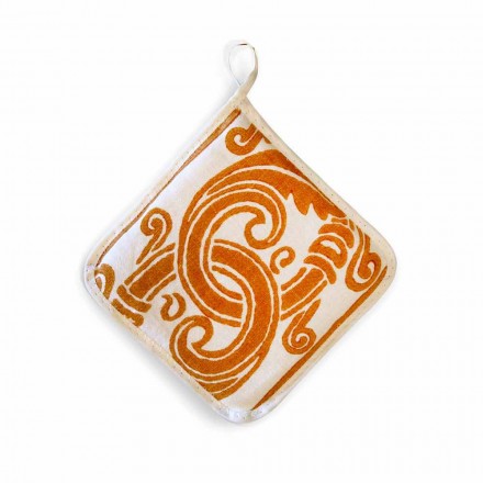 Agarraderas de arte italiano en lino puro con estampado a mano de una sola pieza - Marcas Viadurini