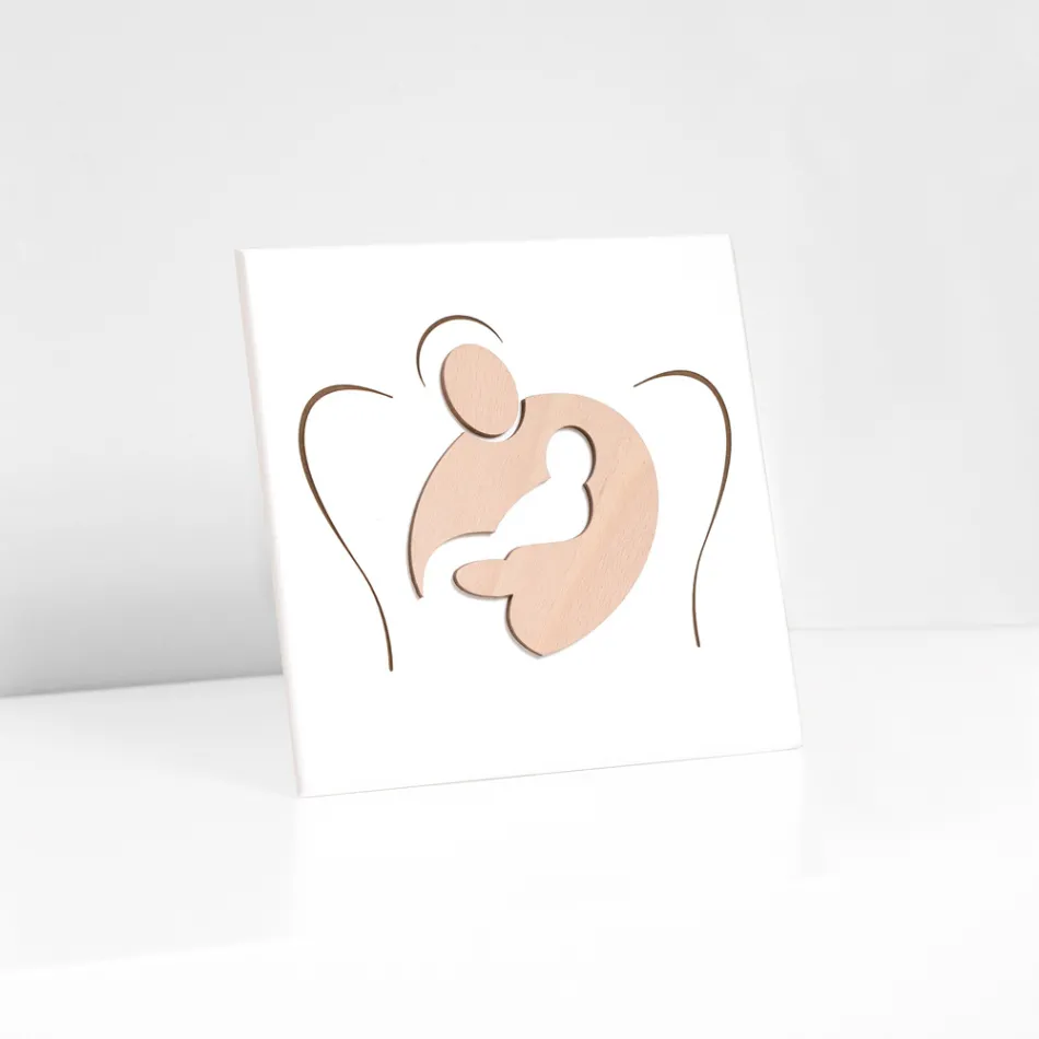 Cuadro pequeño que representa el dulce abrazo grabado con láser Made in Italy - Angélica Viadurini