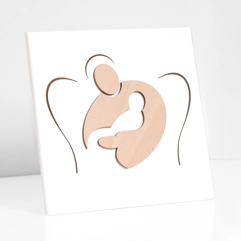 Cuadro pequeño que representa el dulce abrazo grabado con láser Made in Italy - Angélica Viadurini