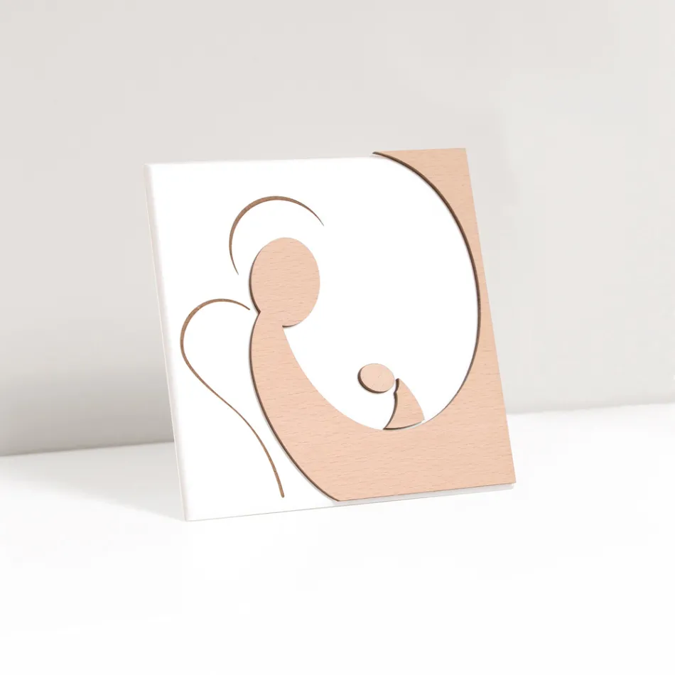 Cuadro pequeño que representa el Ángel de la Madre grabado con láser Made in Italy - Augustina Viadurini