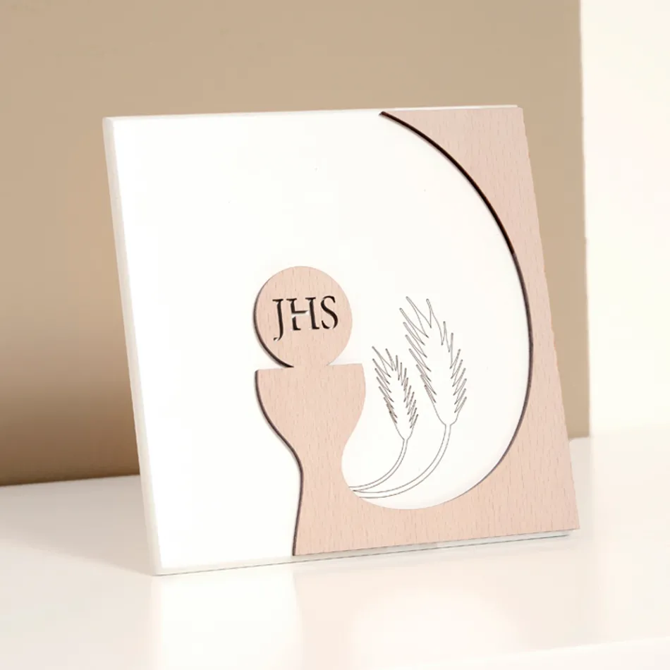 Cuadro pequeño que representa la Eucaristía Grabado con Láser Made in Italy - Ingrid Viadurini