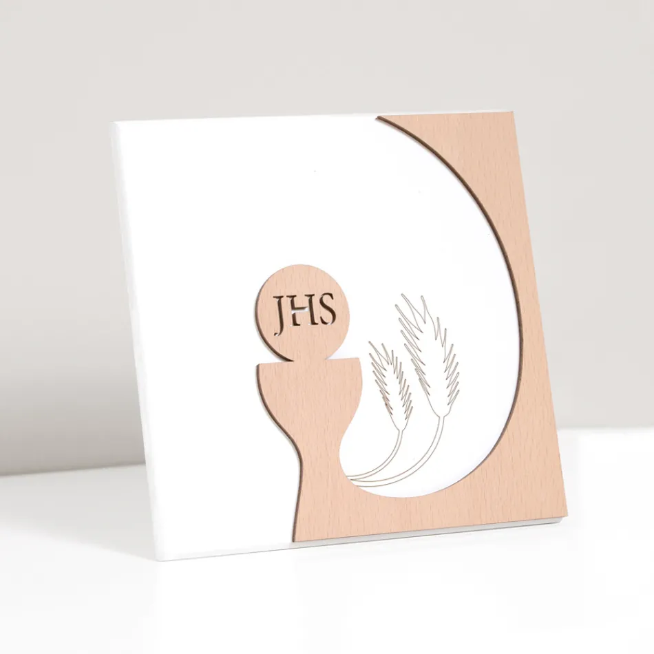 Cuadro pequeño que representa la Eucaristía Grabado con Láser Made in Italy - Ingrid Viadurini