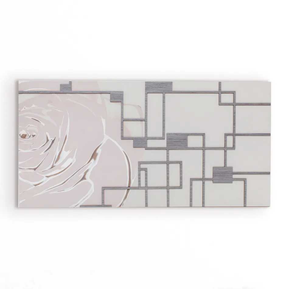 Cuadro con Rosa y Formas Geométricas Made in Laser Made in Italy - Rin Viadurini