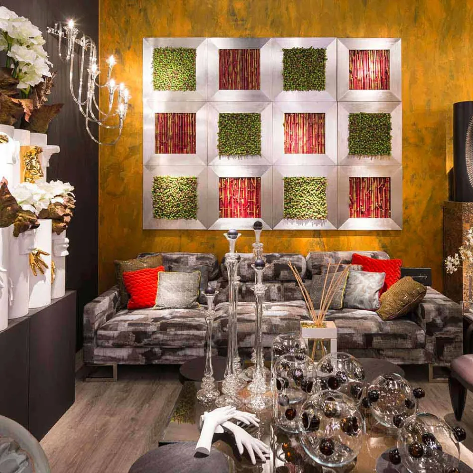 Cuadro de pared moderno en metal y flores artificiales Made in Italy - Gonio Viadurini