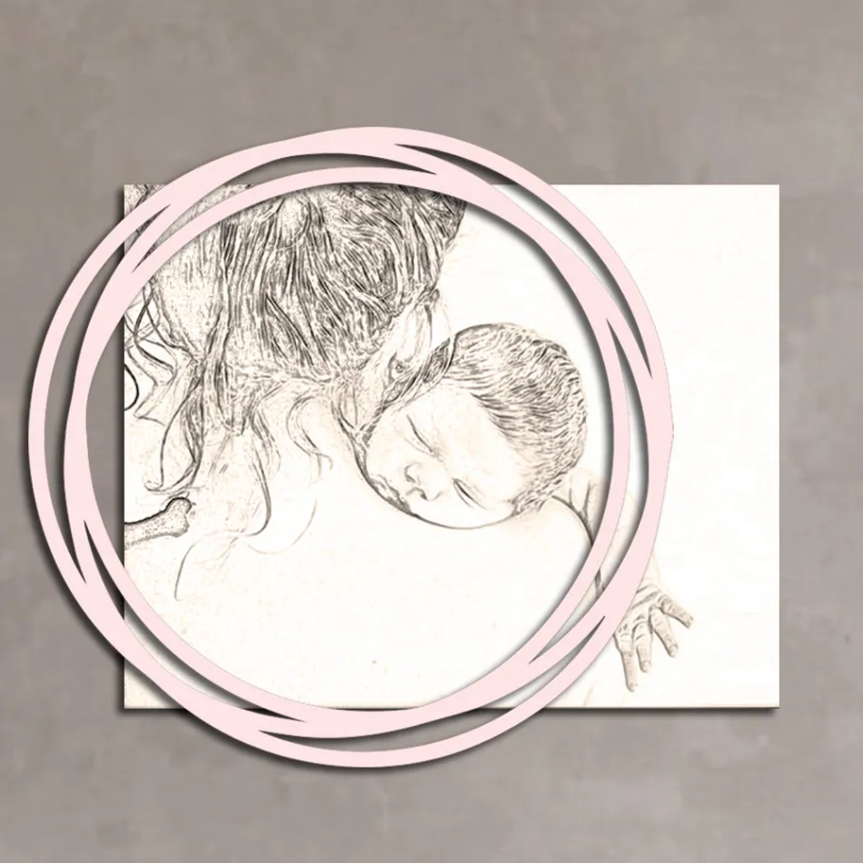 Cuadro de madera con impresión de mujer con niño Made in Italy - Taiwán Viadurini