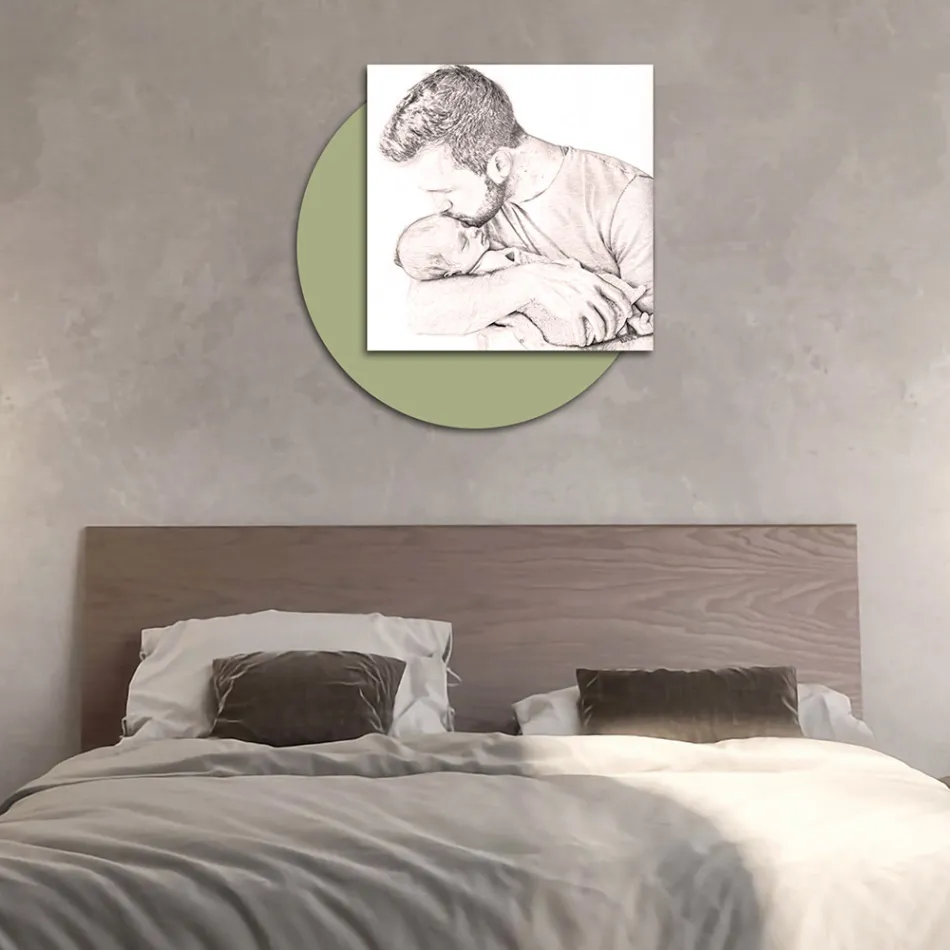 Cuadro de madera con estampado de padre besando a su hijo Hecho en Italia - Bélgica Viadurini