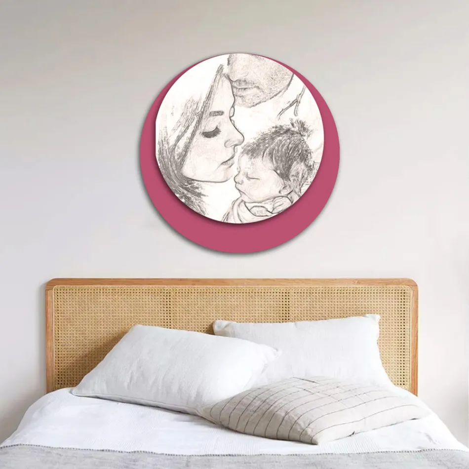 Cuadro de madera con estampado de una familia unida Made in Italy - Canadá Viadurini