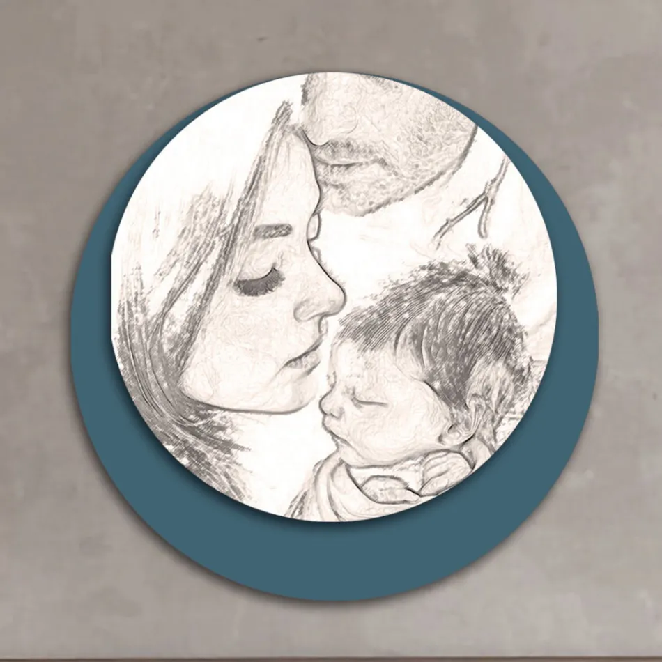 Cuadro de madera con estampado de una familia unida Made in Italy - Canadá Viadurini