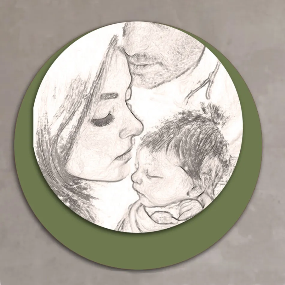 Cuadro de madera con estampado de una familia unida Made in Italy - Canadá Viadurini