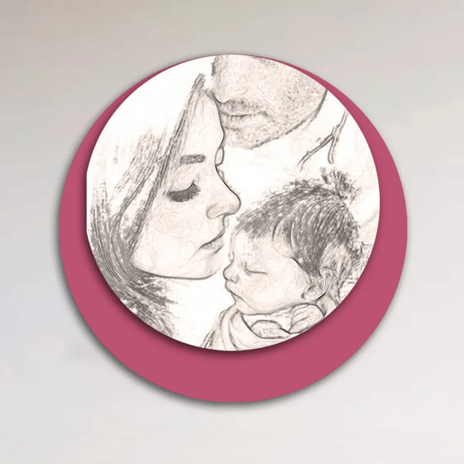 Cuadro de madera con estampado de una familia unida Made in Italy - Canadá Viadurini