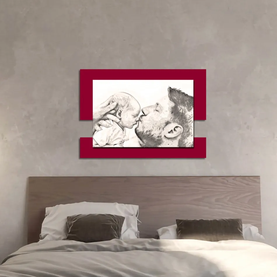 Cuadro de madera con impresión de hombre con niño Made in Italy - Kosovo Viadurini