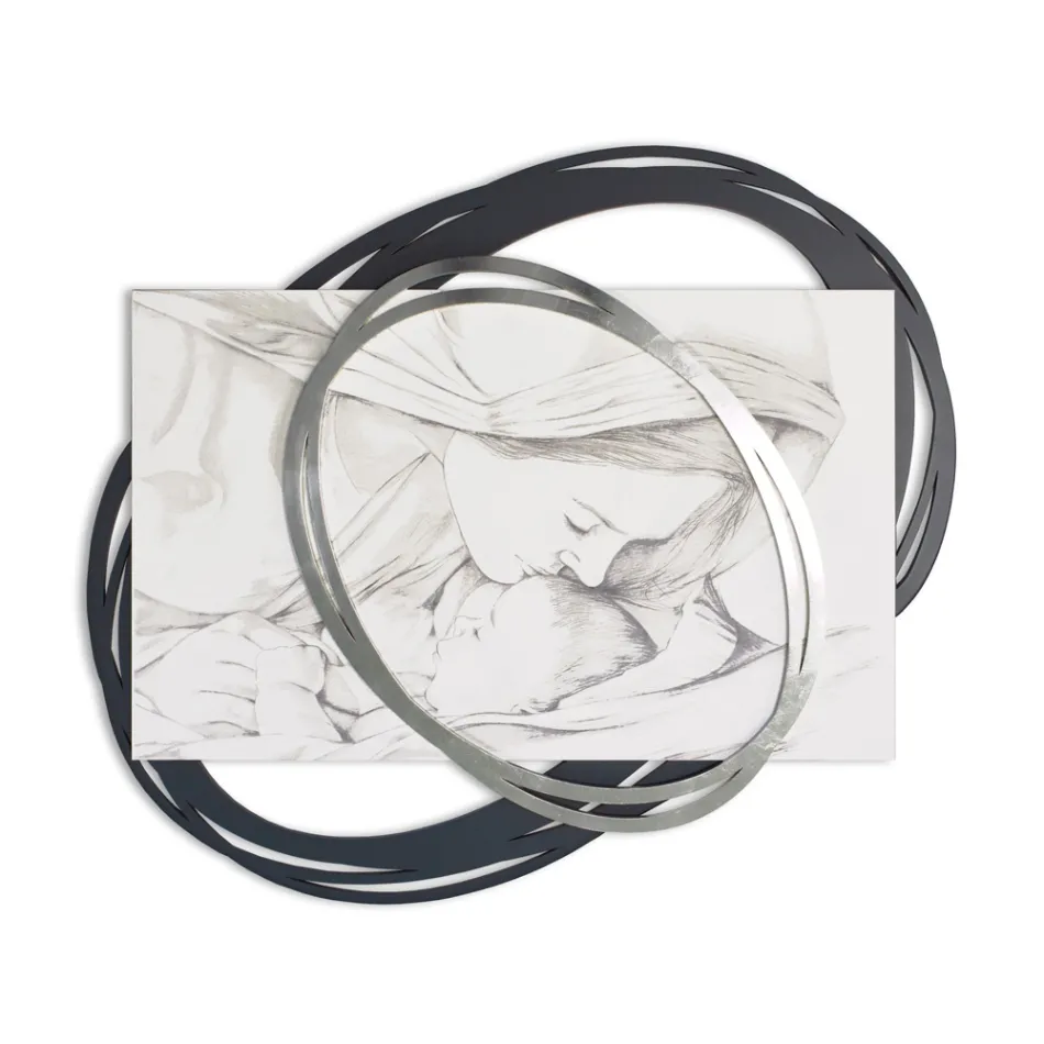 Cuadro Grabado con Láser con el Beso de María a Jesús Made in Italy - Sylvie Viadurini