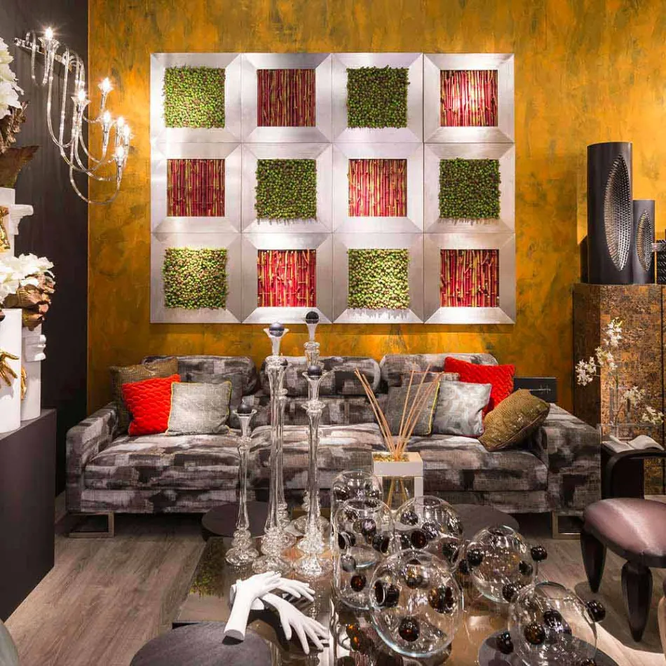 Cuadro de pared moderno en metal y flores artificiales Made in Italy - Trimo Viadurini