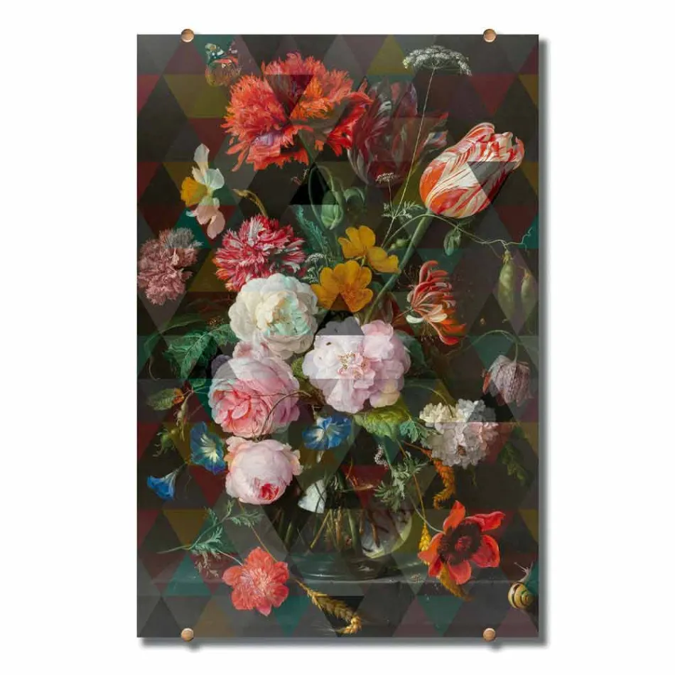 Cuadro de pared de vidrio moderno con estampado floral Made in Italy - Ganza Viadurini